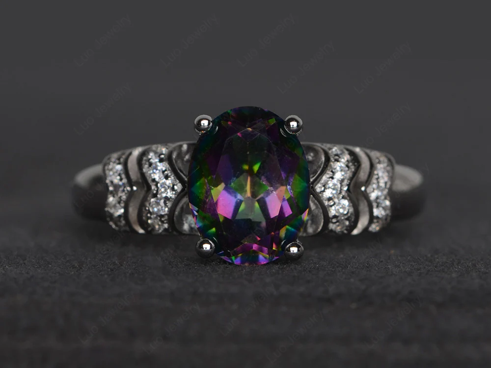 Oval Cut Mystic Topaz Art Deco Ring