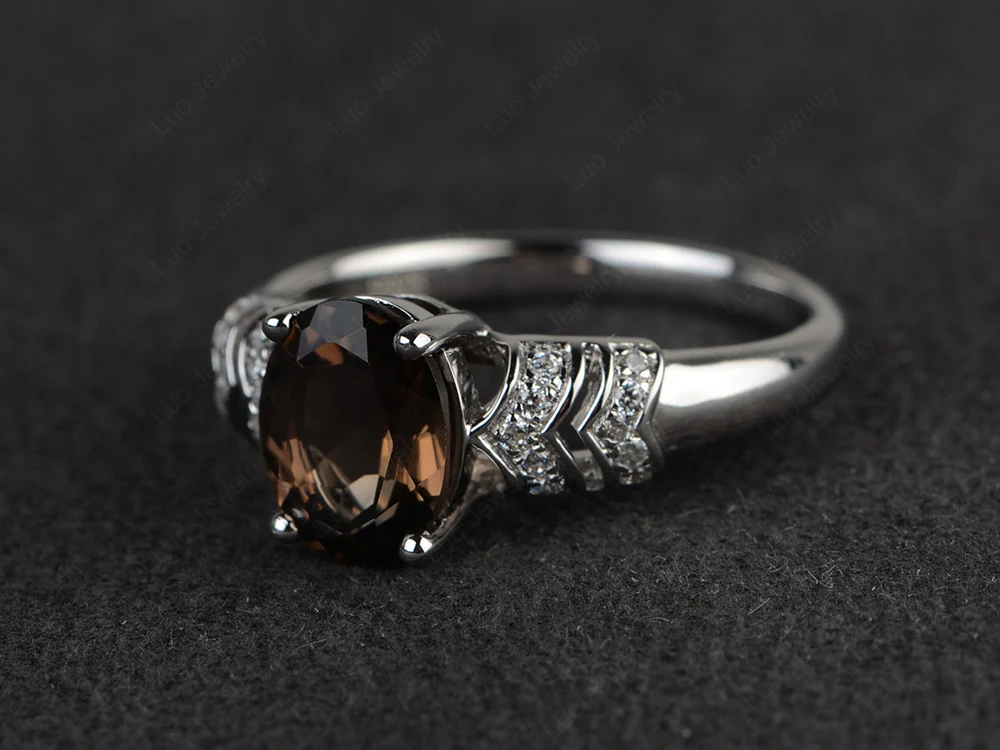 Oval Cut Smoky Quartz Art Deco Ring - Image 2
