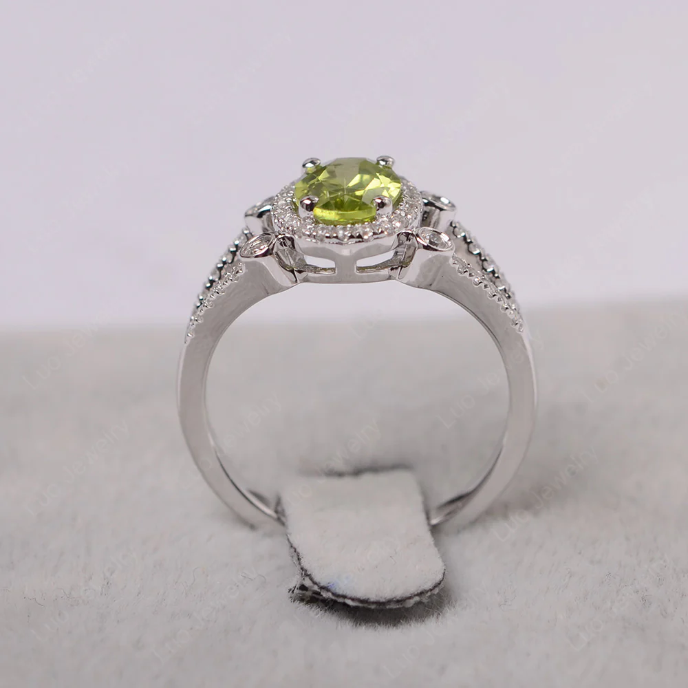 Oval Peridot Split Shank Engagement Ring - Image 3