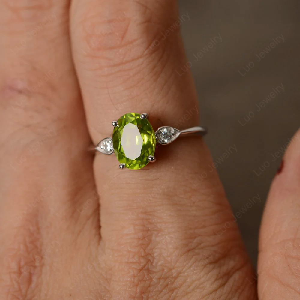Oval Shaped Peridot Engagement Ring - Image 3