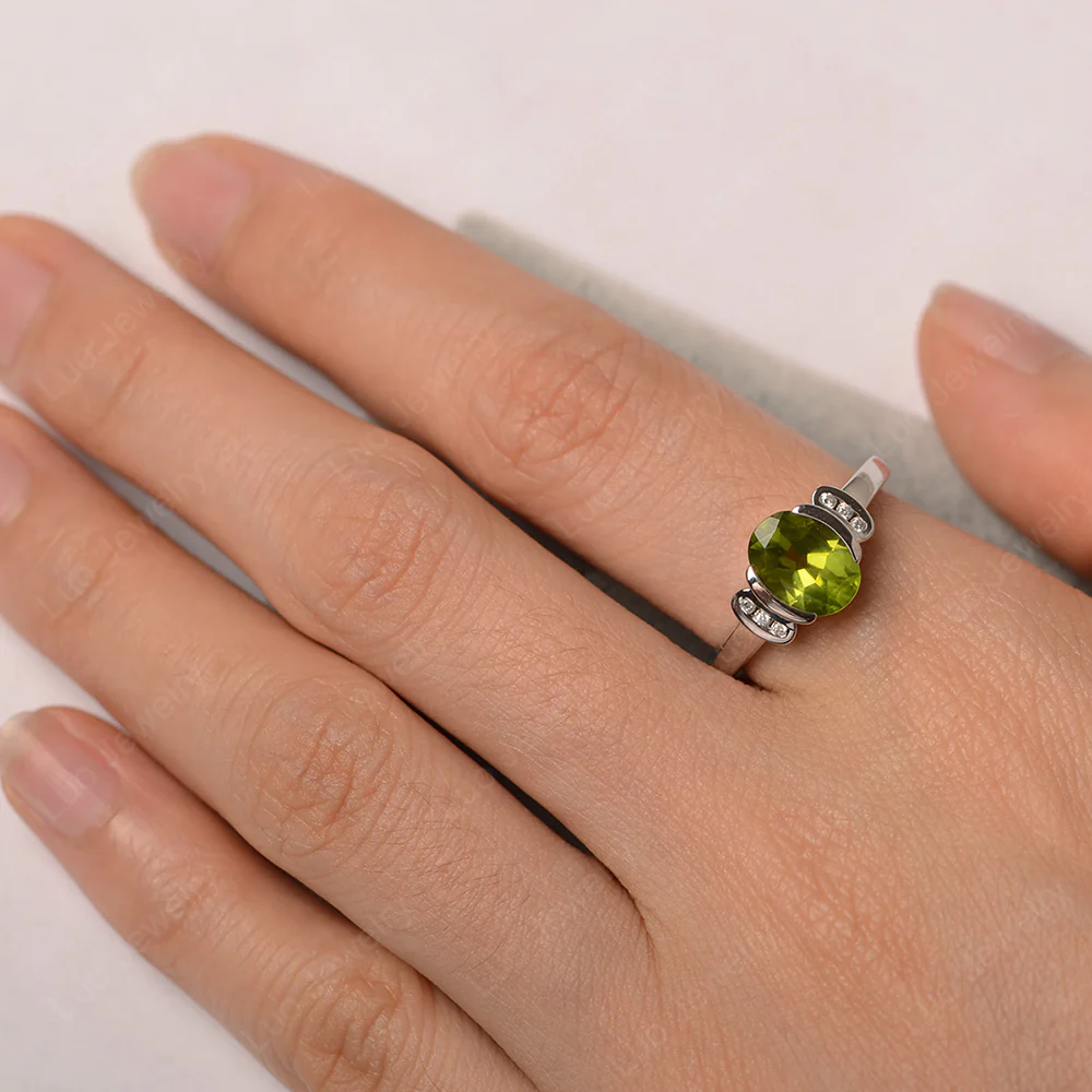 Oval Peridot Half Bezel Engagement Ring - Image 4