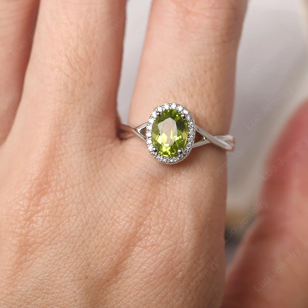 Peridot Oval Halo Engagement Ring - Image 5