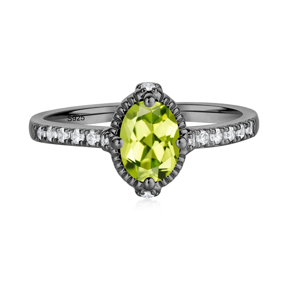 Oval Peridot Milgrain Halo Ring