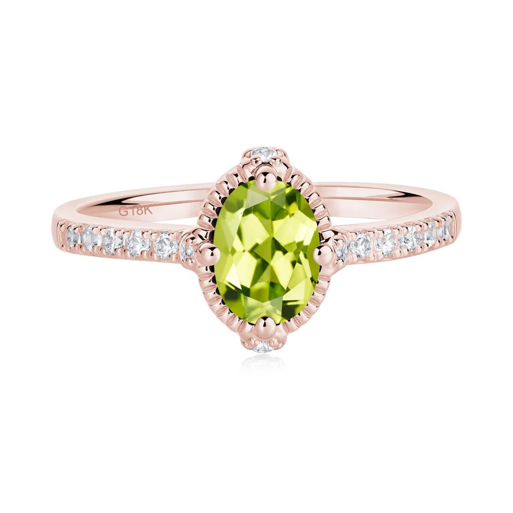 Oval Peridot Milgrain Halo Ring - Image 3
