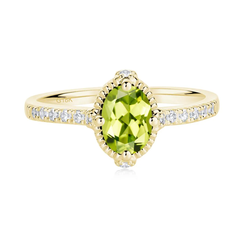 Oval Peridot Milgrain Halo Ring - Image 5