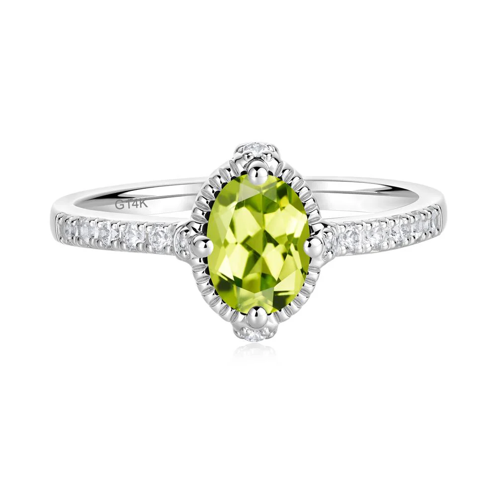 Oval Peridot Milgrain Halo Ring - Image 6