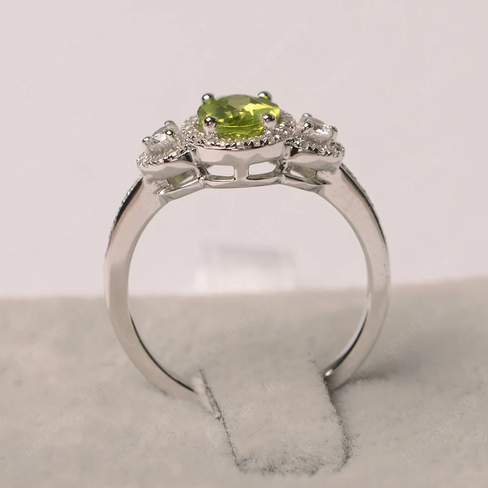Oval Peridot Ring Halo Engagement Ring - Image 2