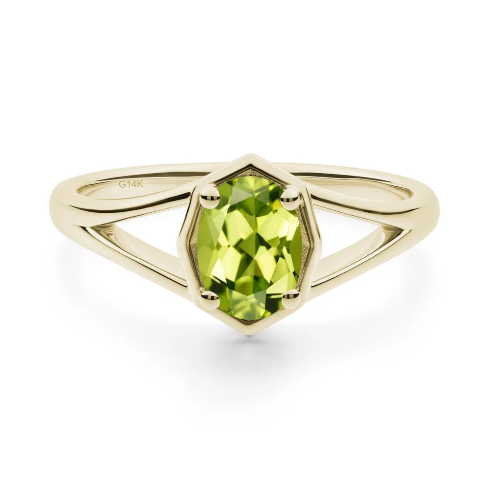 Oval Peridot Split Shank Eengagement Ring