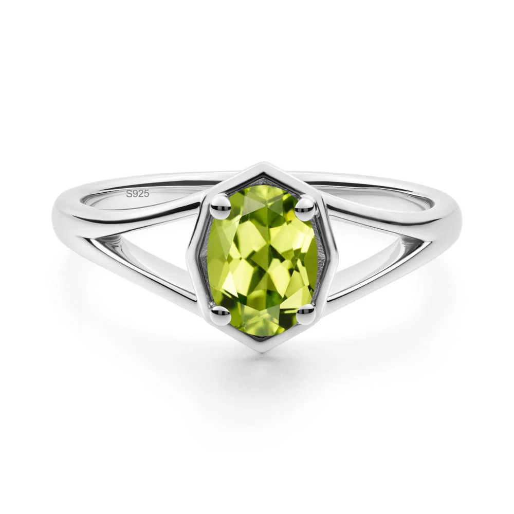 Oval Peridot Split Shank Eengagement Ring - Image 4