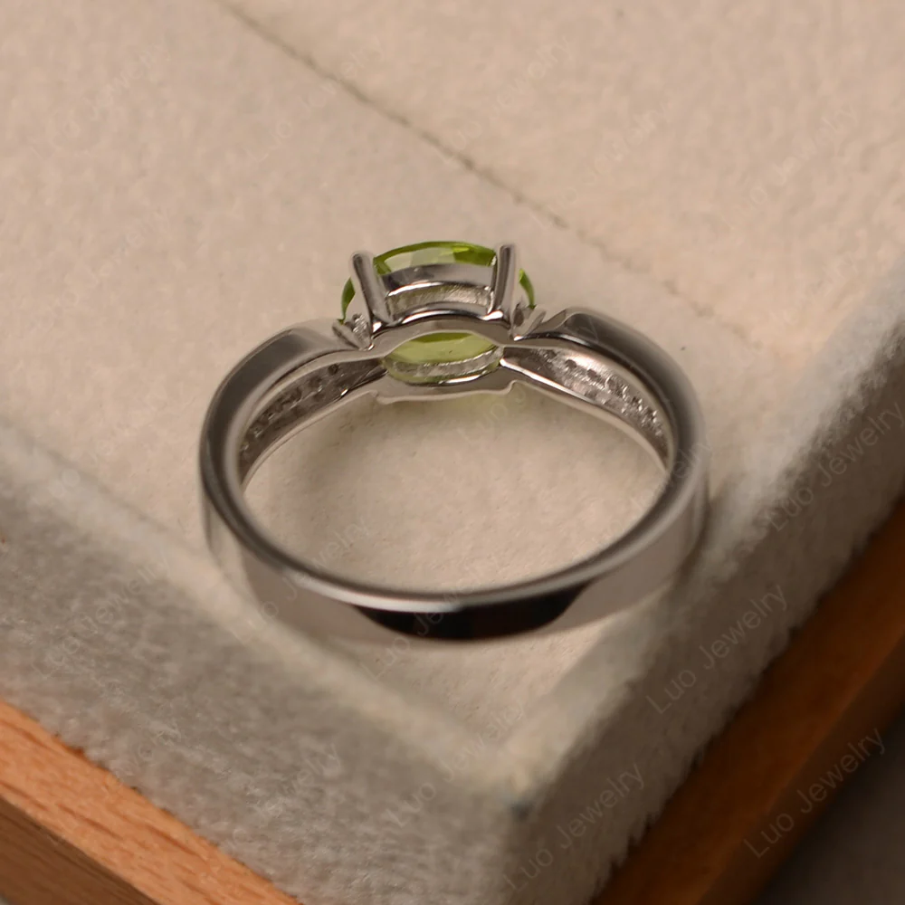 Oval Peridot Horizontal Two Rows Pave Ring - Image 3