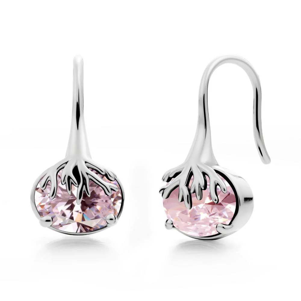 Oval Pink Cubic Zirconia French Hook Earrings - Image 2