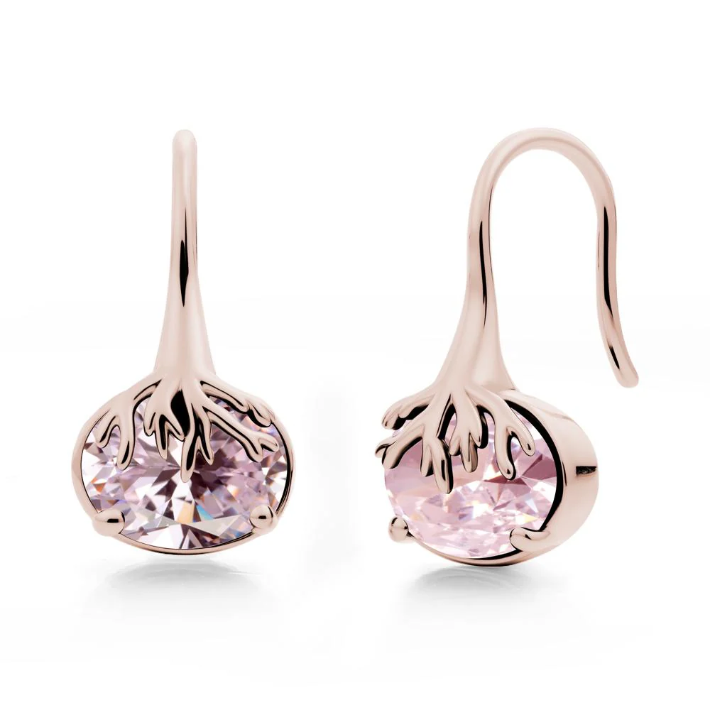 Oval Pink Cubic Zirconia French Hook Earrings - Image 3