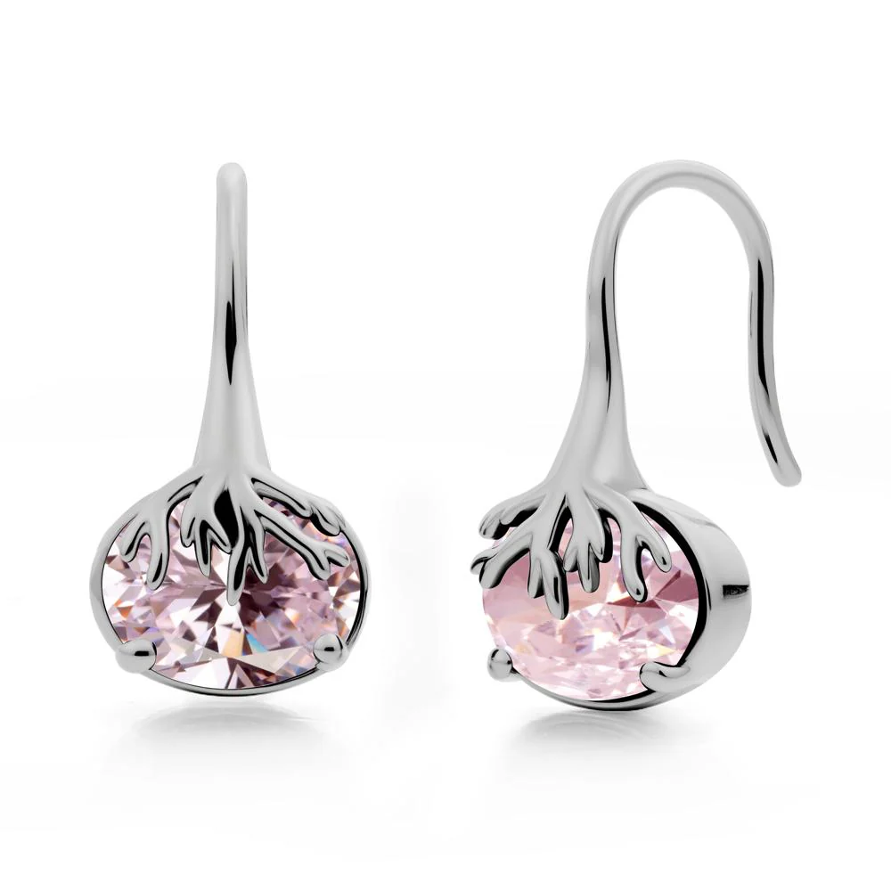 Oval Pink Cubic Zirconia French Hook Earrings - Image 5