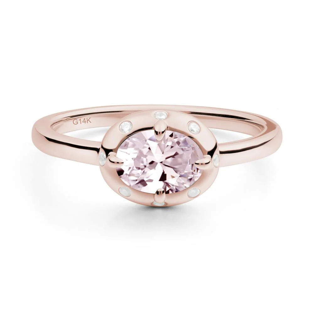 Oval Pink Cubic Zirconia Ring with Faux-Bezel Setting - Image 2
