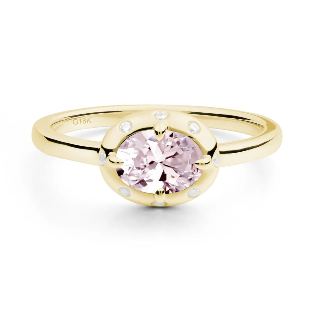 Oval Pink Cubic Zirconia Ring with Faux-Bezel Setting - Image 6