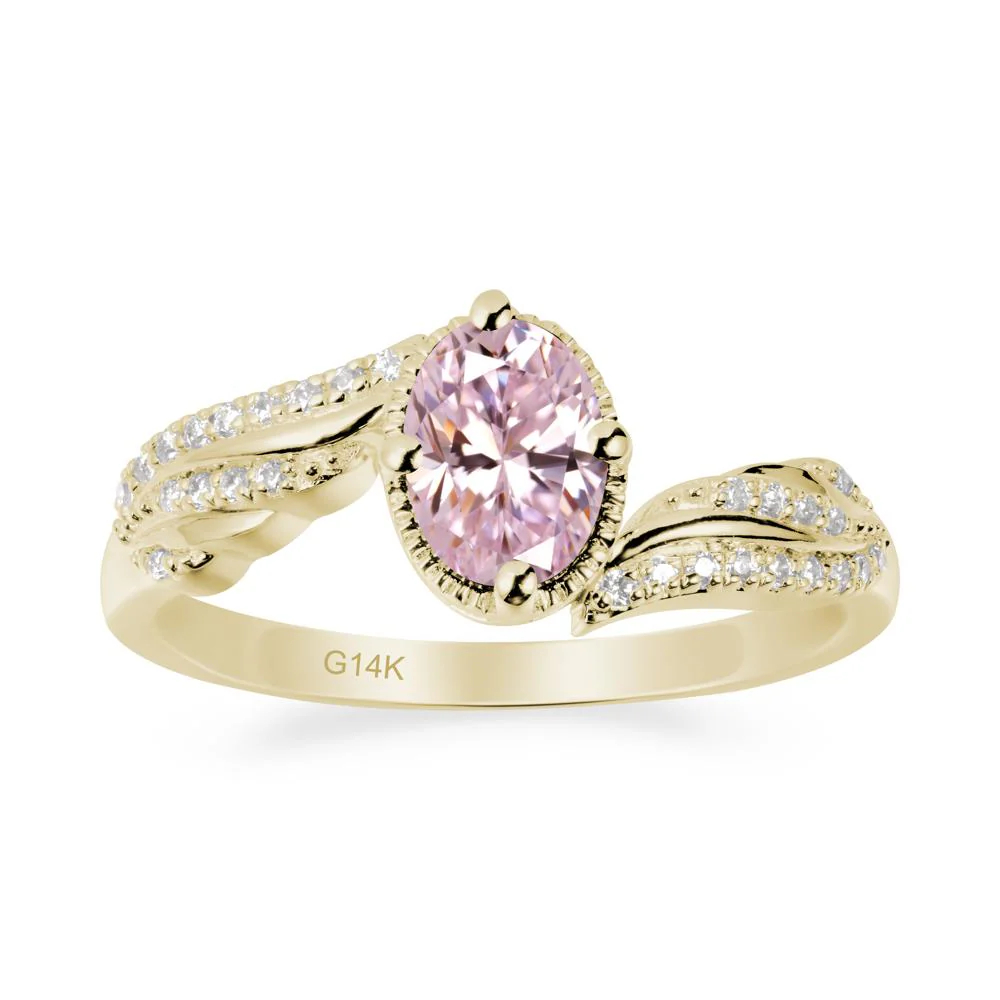 Oval Pink Cubic Zirconia Ring with Milgrain Halo - Image 3