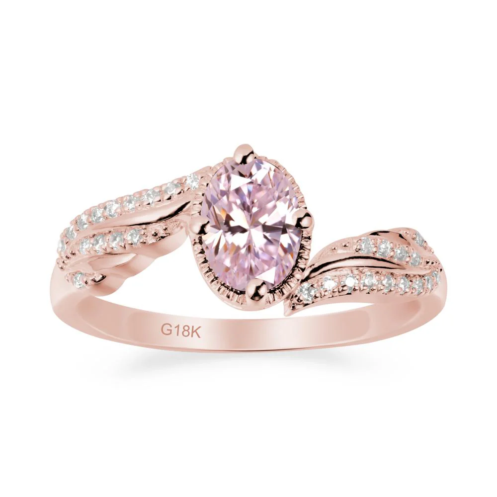 Oval Pink Cubic Zirconia Ring with Milgrain Halo - Image 4