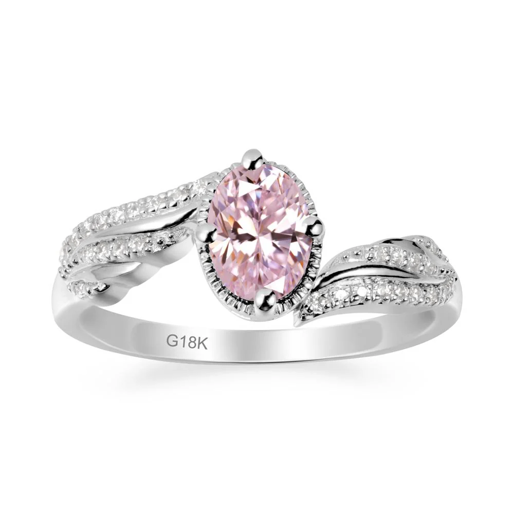 Oval Pink Cubic Zirconia Ring with Milgrain Halo - Image 5