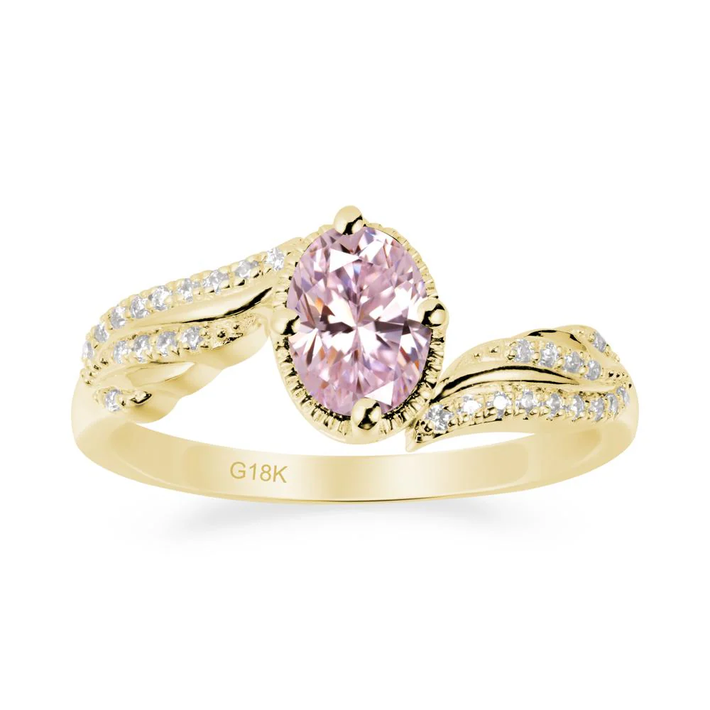 Oval Pink Cubic Zirconia Ring with Milgrain Halo - Image 6