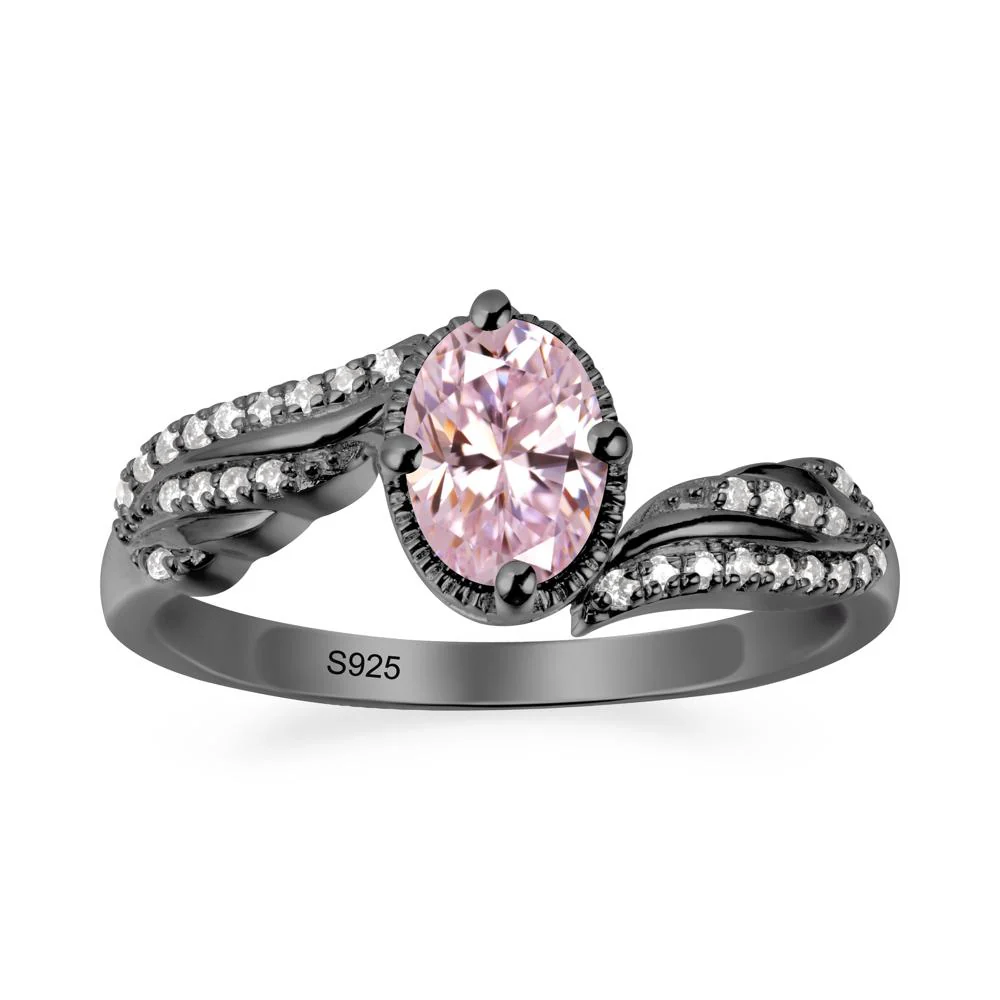 Oval Pink Cubic Zirconia Ring with Milgrain Halo - Image 7