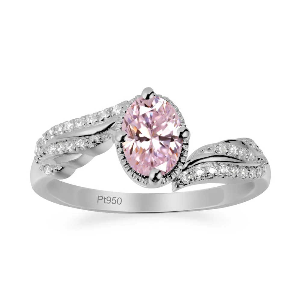 Oval Pink Cubic Zirconia Ring with Milgrain Halo - Image 8