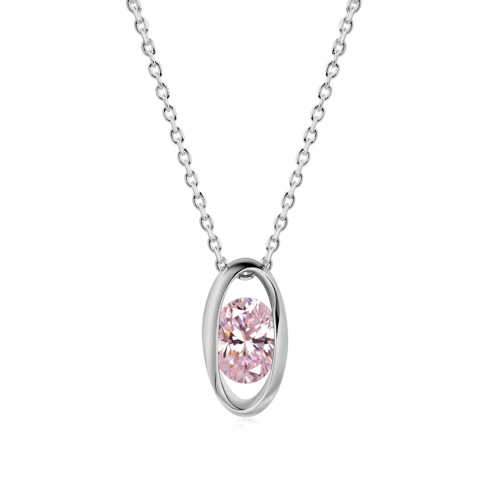 Oval Pink Cubic Zirconia Solitaire Necklace - Image 3