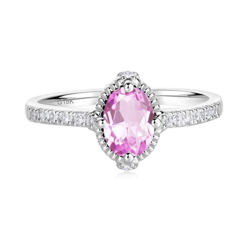 Oval Pink Sapphire Milgrain Halo Ring - Image 4