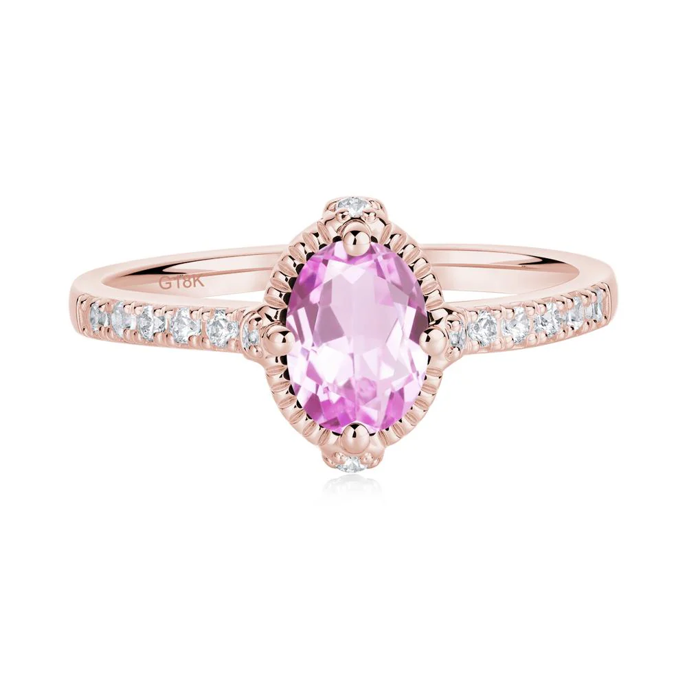 Oval Pink Sapphire Milgrain Halo Ring - Image 5