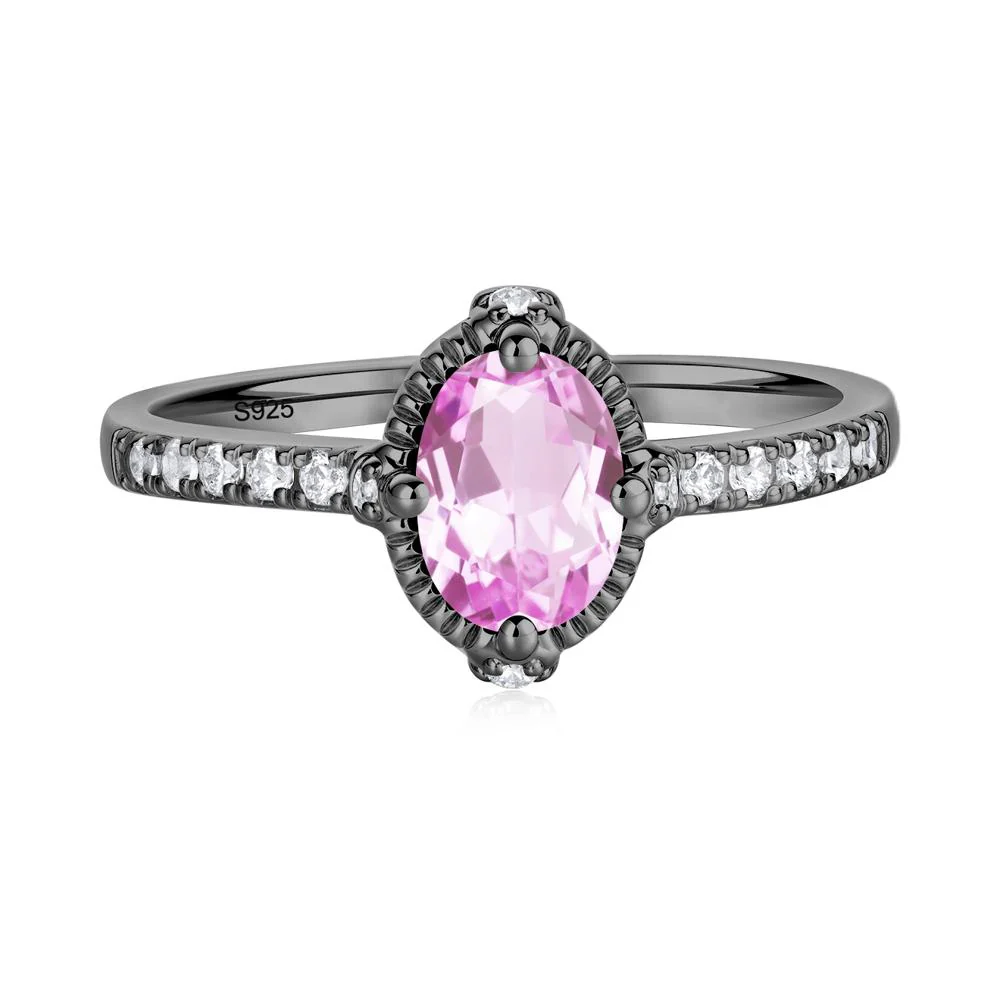 Oval Pink Sapphire Milgrain Halo Ring - Image 6