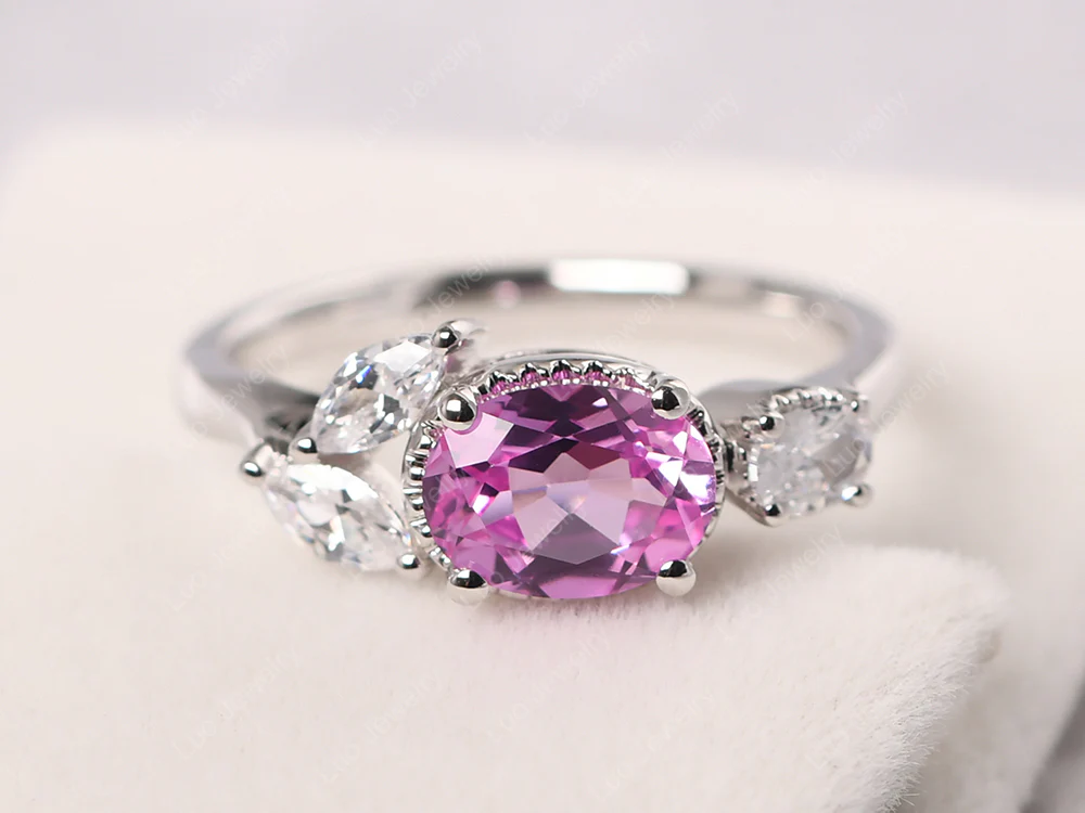 Oval Pink Sapphire Cluster Ring