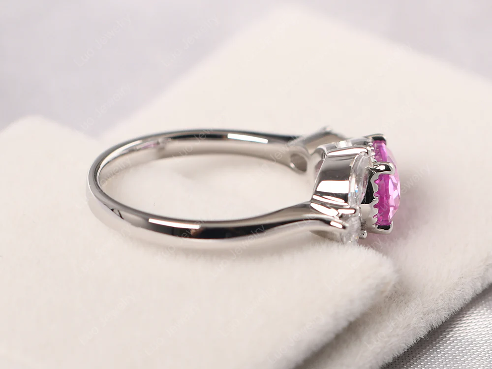 Oval Pink Sapphire Cluster Ring - Image 4
