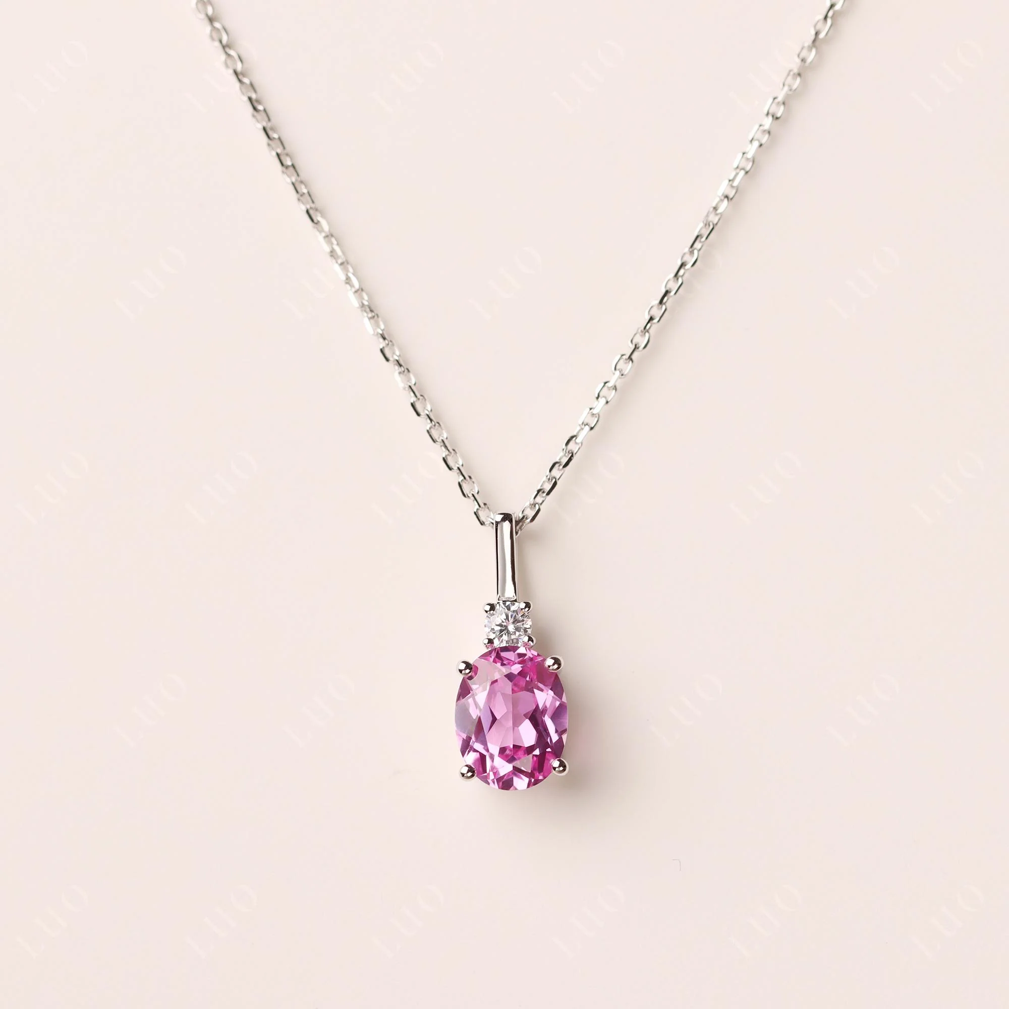 Simple Oval Pink Sapphire Necklace - Image 10