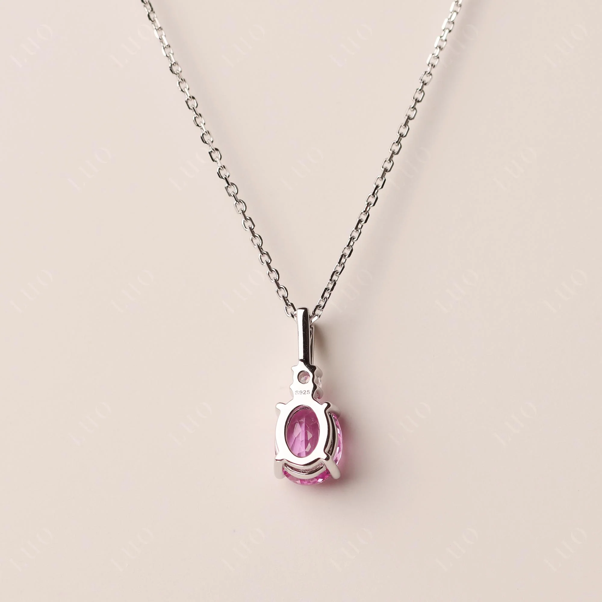 Simple Oval Pink Sapphire Necklace - Image 11