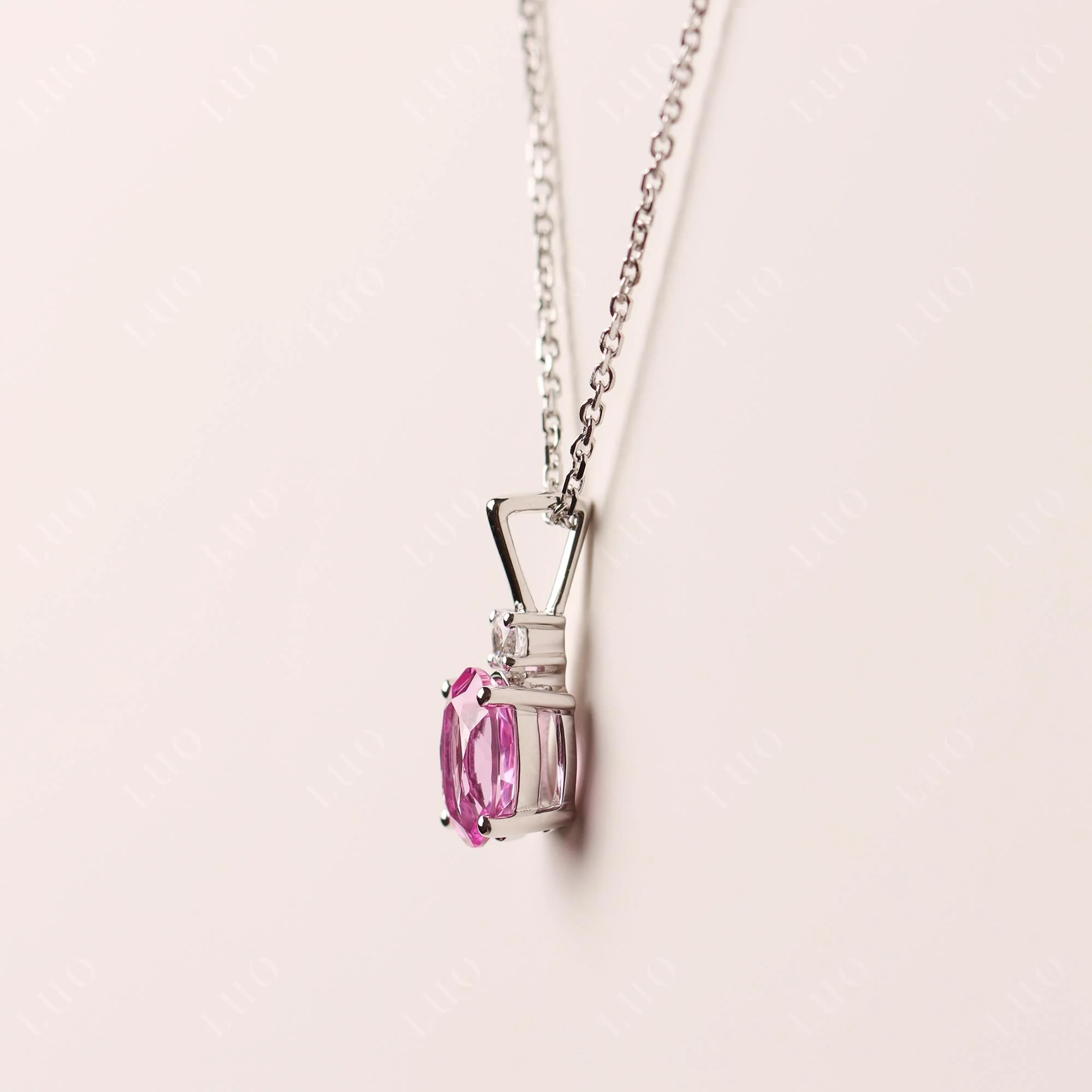 Simple Oval Pink Sapphire Necklace - Image 12