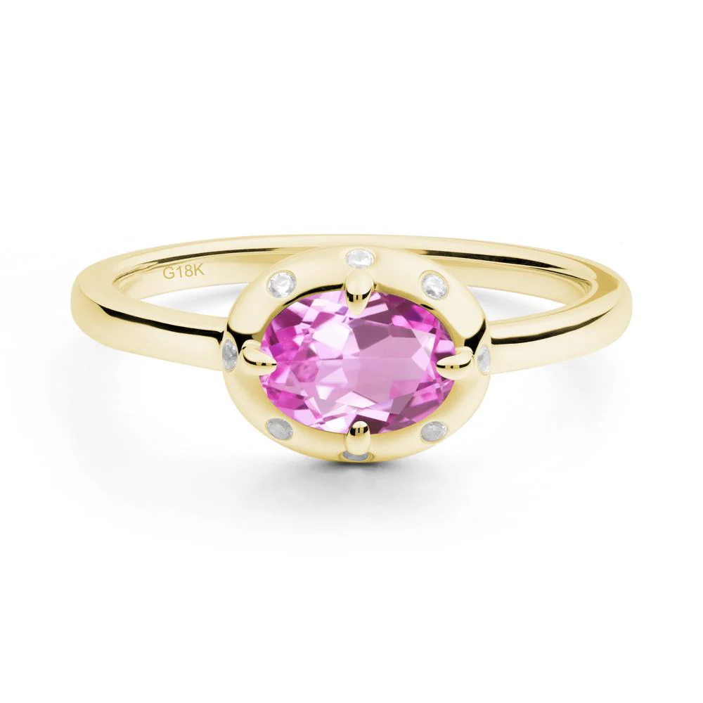 Oval Pink Sapphire Ring with Faux-Bezel Setting - Image 2