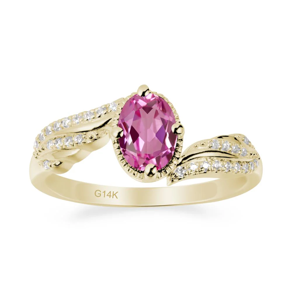 Oval Pink Sapphire Ring with Milgrain Halo - Image 4