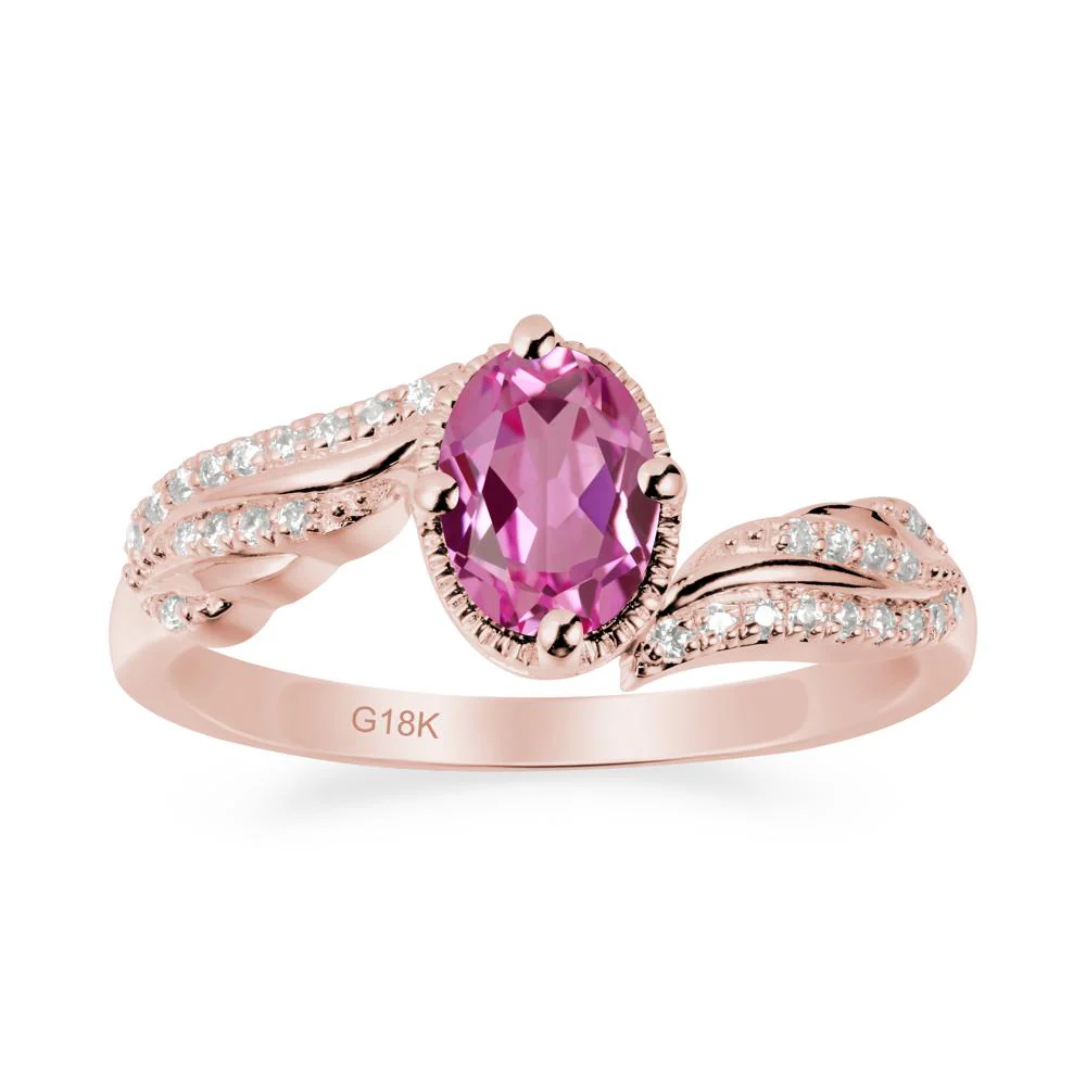 Oval Pink Sapphire Ring with Milgrain Halo - Image 5