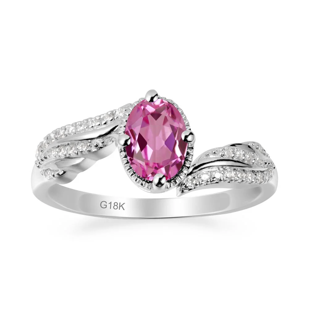 Oval Pink Sapphire Ring with Milgrain Halo - Image 6