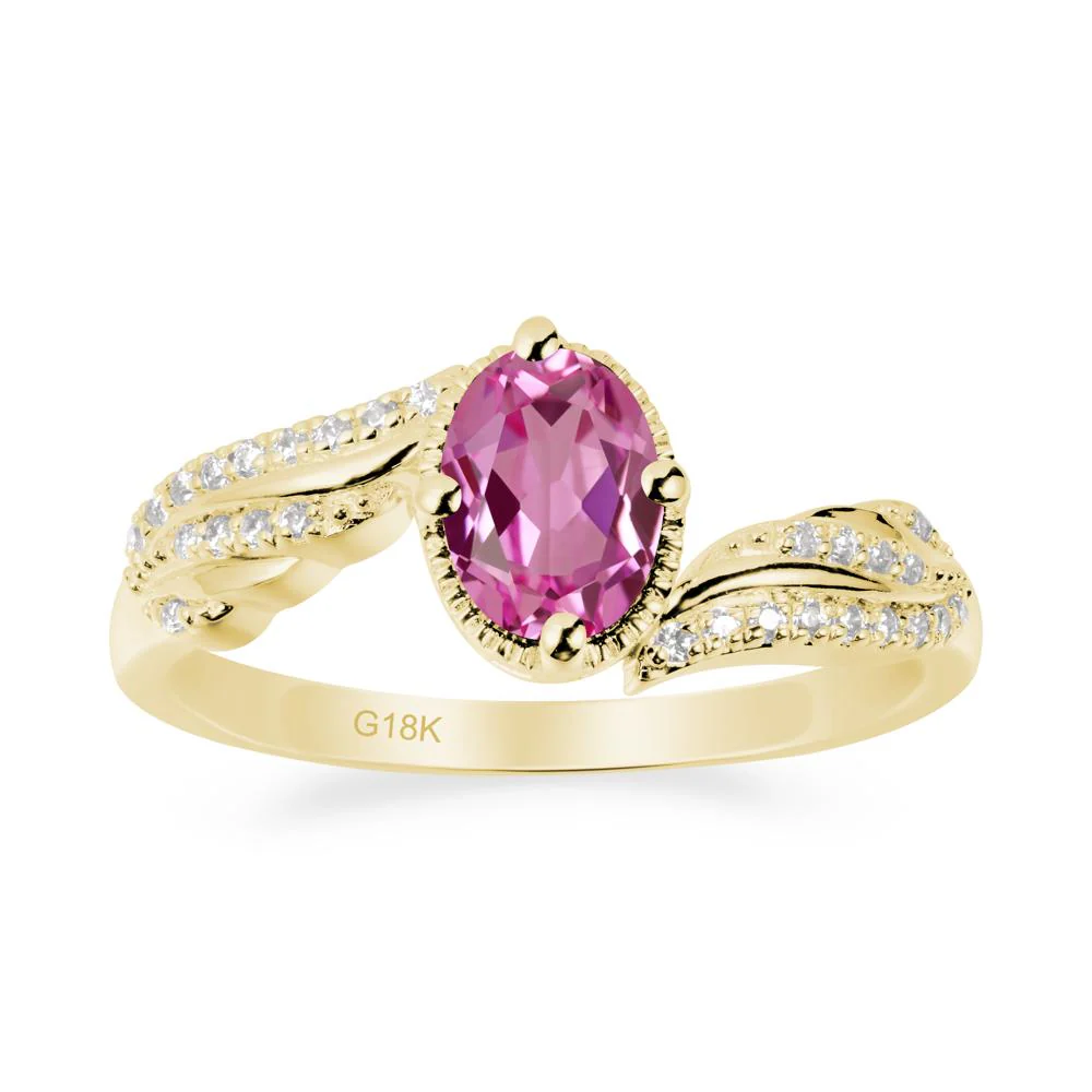 Oval Pink Sapphire Ring with Milgrain Halo - Image 7