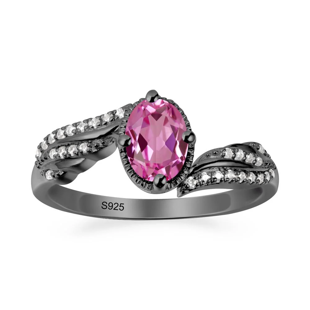 Oval Pink Sapphire Ring with Milgrain Halo - Image 8