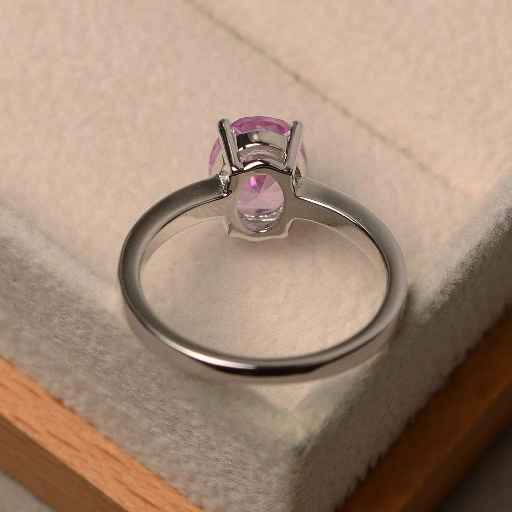 Pink Sapphire Oval Solitaire Ring - Image 3