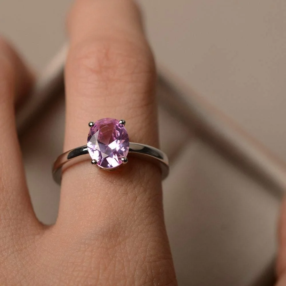 Pink Sapphire Oval Solitaire Ring - Image 4