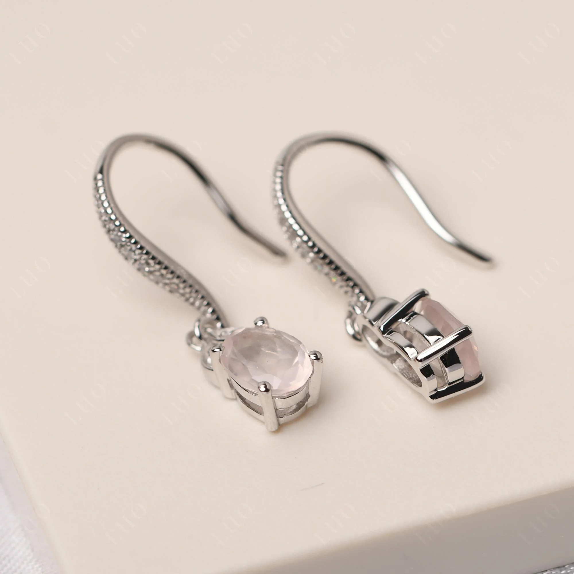 Oval Rose Quartz Dangling Earrings - Image 11