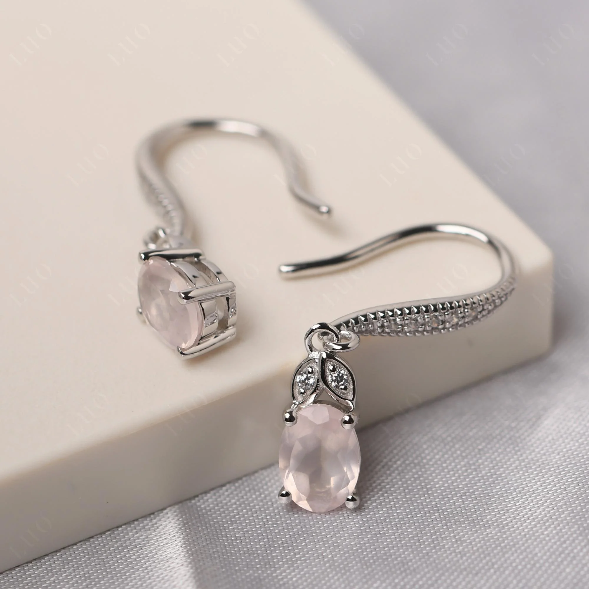 Oval Rose Quartz Dangling Earrings - Image 12