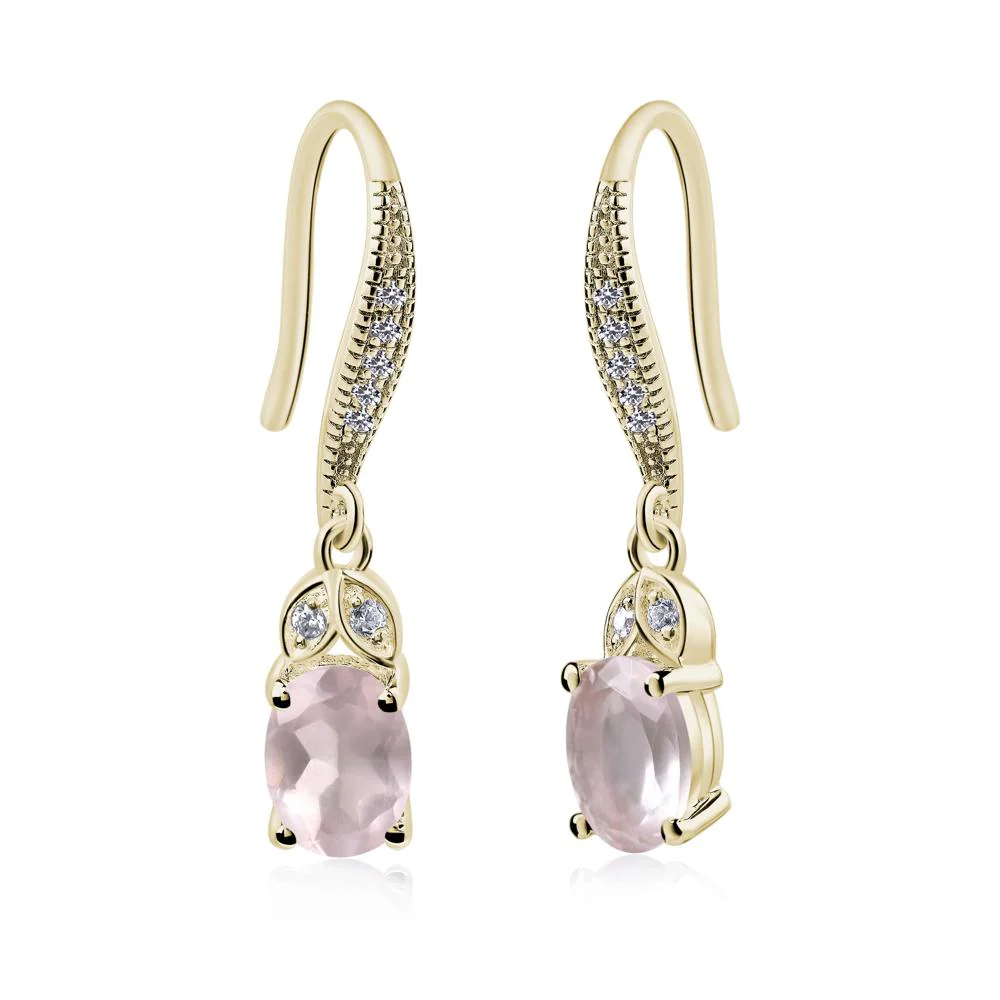 Oval Rose Quartz Dangling Earrings - Image 3