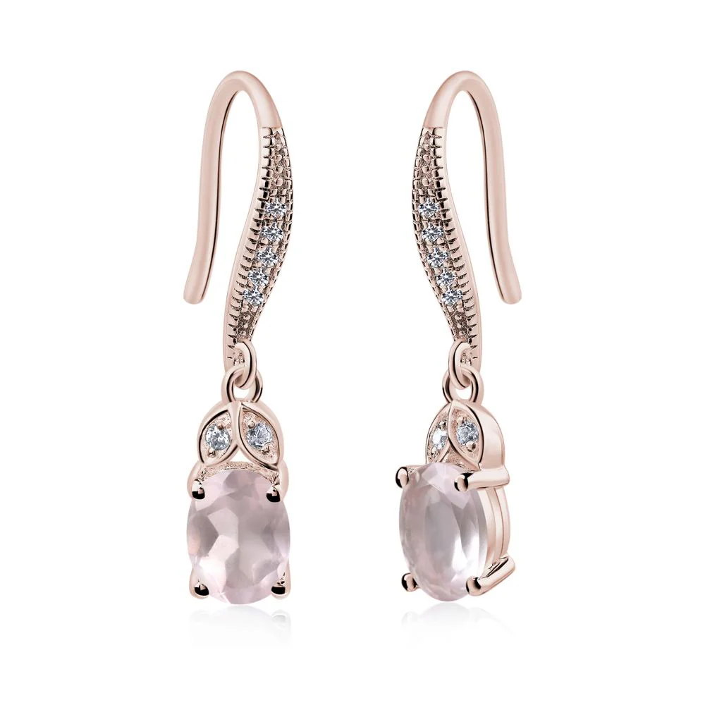 Oval Rose Quartz Dangling Earrings - Image 4