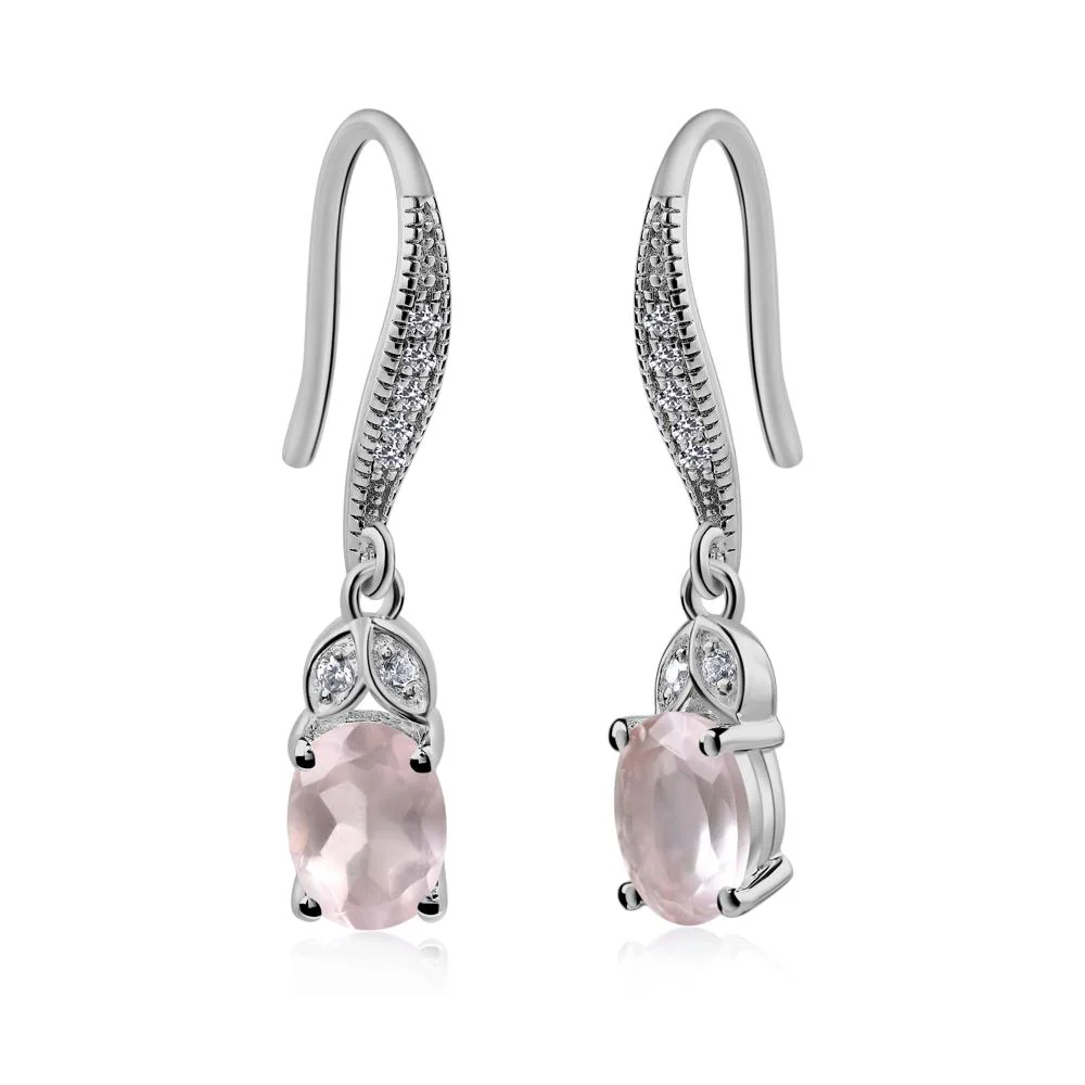 Oval Rose Quartz Dangling Earrings - Image 5