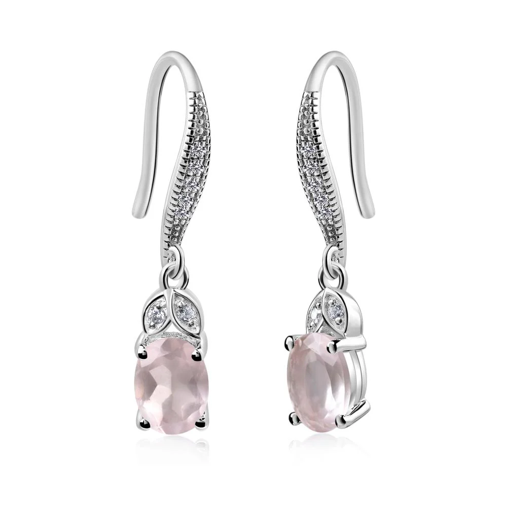 Oval Rose Quartz Dangling Earrings - Image 8
