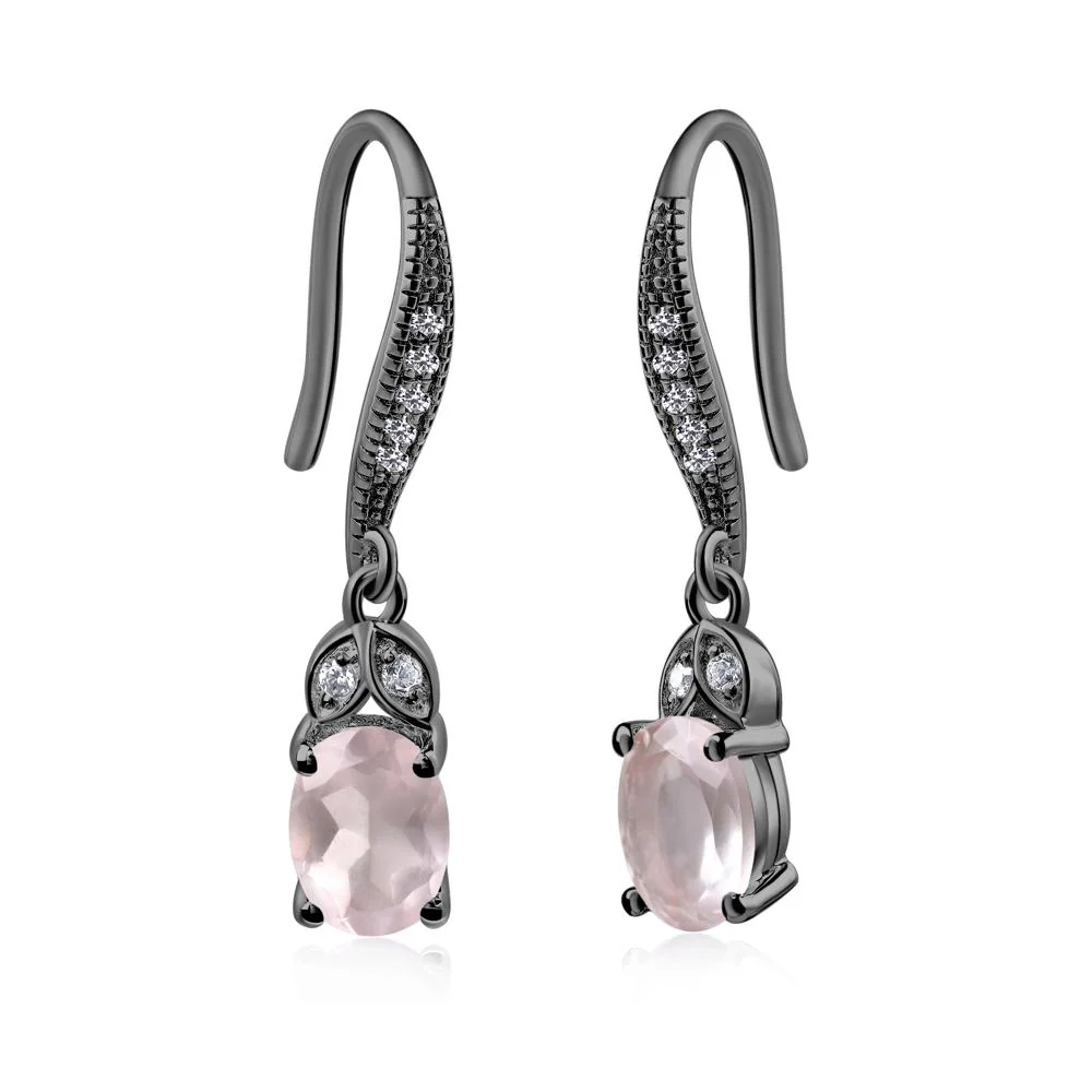 Oval Rose Quartz Dangling Earrings - Image 9