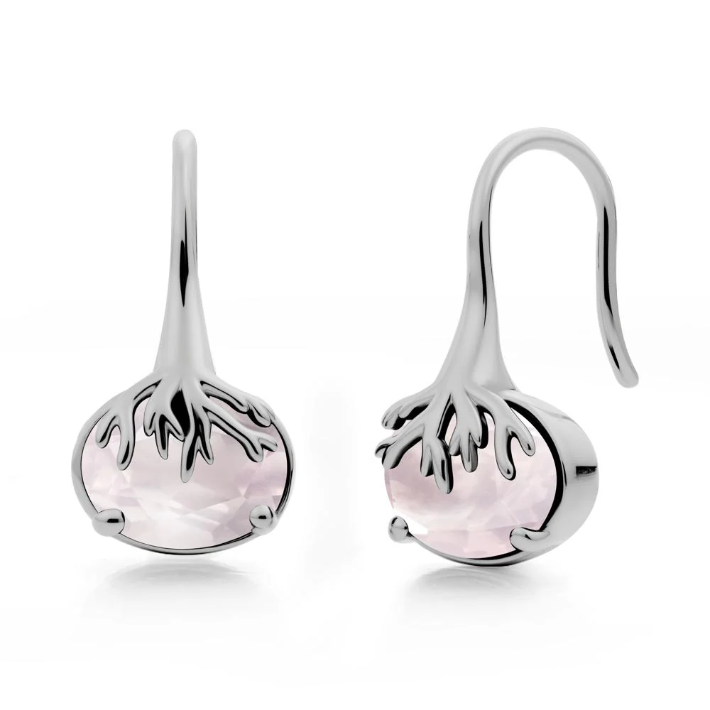 Oval Rose Quartz French Hook Earrings - Image 3